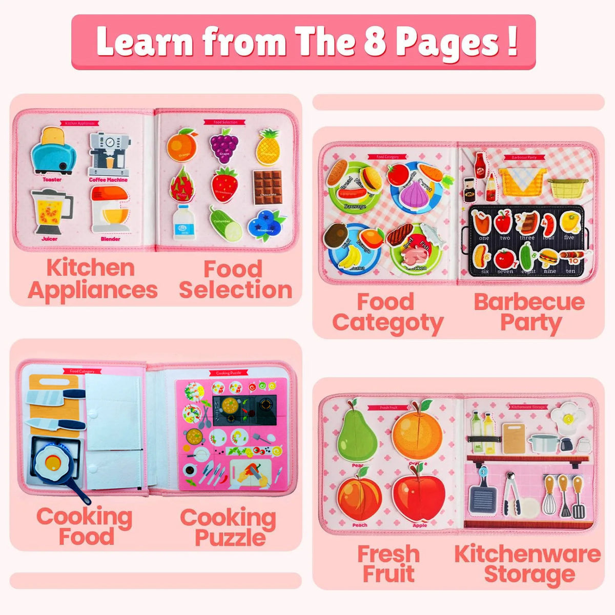 Toddler Busy Board Montessori Toys Busy Book Educational Learning Sensory Toys for Girls Motor Skills Preschool Travel Activitiy