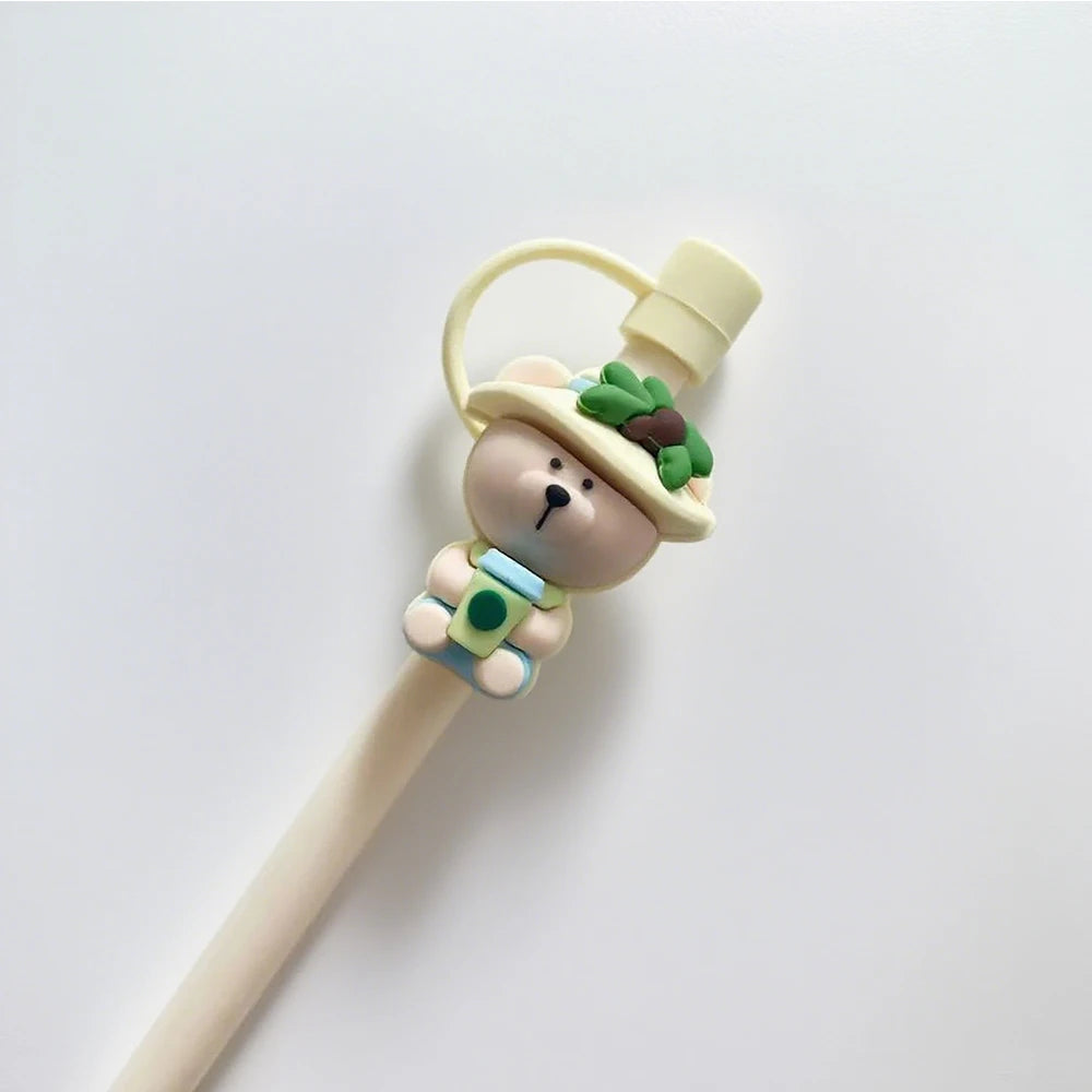 1pc Cute Bear Silicone Straw Cover Dust Plug for 7-8mm Straw Cups Tumblers Drink Lid Cap Creative Straw Toppers Cup Accessories