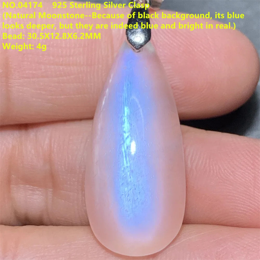 Natural Colorful Moonstone Pendants Necklaces Unusual Women Big Orange Blue Light Rainbow Moon Stones Bead Gemstone Jewelry S925