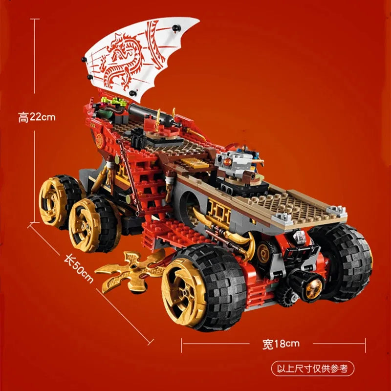 Ninja Reward Land Chariot Aircraft Transformed into Mecha Samurai Minifigure Dragon 70677 Assembled Building Block Toy Gift