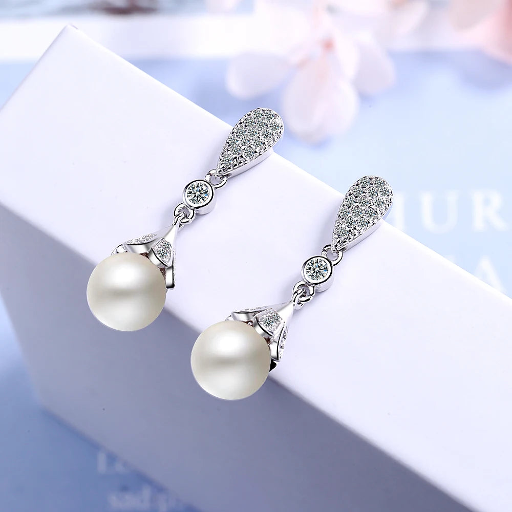 925 Sterling Silver Pearl Jewelry Natural Freshwater Pearl Drop Earrings For Women Silver Wedding Dangle Earring