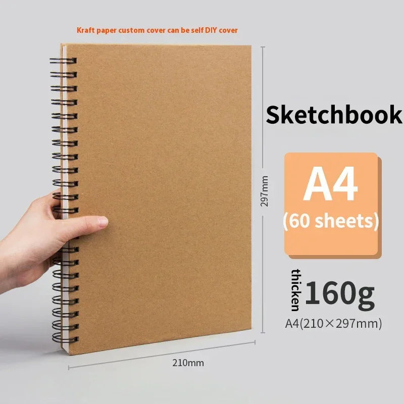 A3/A4//A5/8k/16k Sketchbooks for Drawing Sketching Paper Pad Inner Blank Drawing Graffiti Art Supplies 120g 160g Spiral Notebook