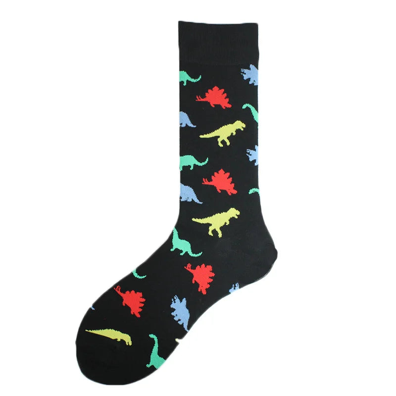 Happy Colorful Funny Socks Men Skateboard Shark Dinosaur Astronaut Planet Divertidos Hip Hop Sokken Harajuku Unisex Crew Socks
