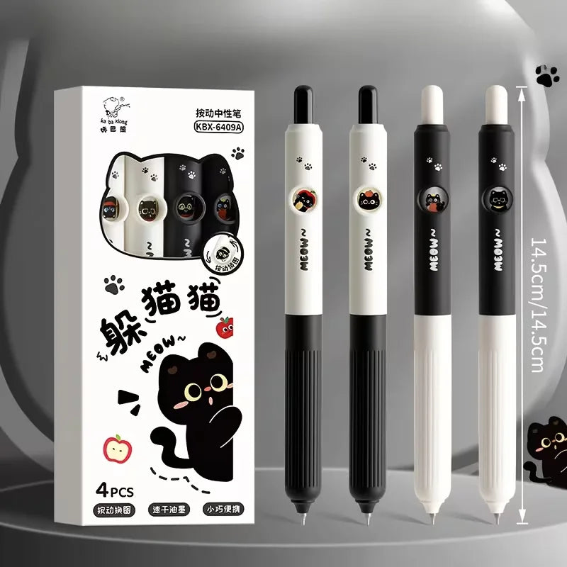 4pcs Kawaii Cat Pens Paw 0.5mm Quick-Dry Black Ink-Smooth Writing Retractable Pens School Journaling Birthday Christmas Gift ﻿