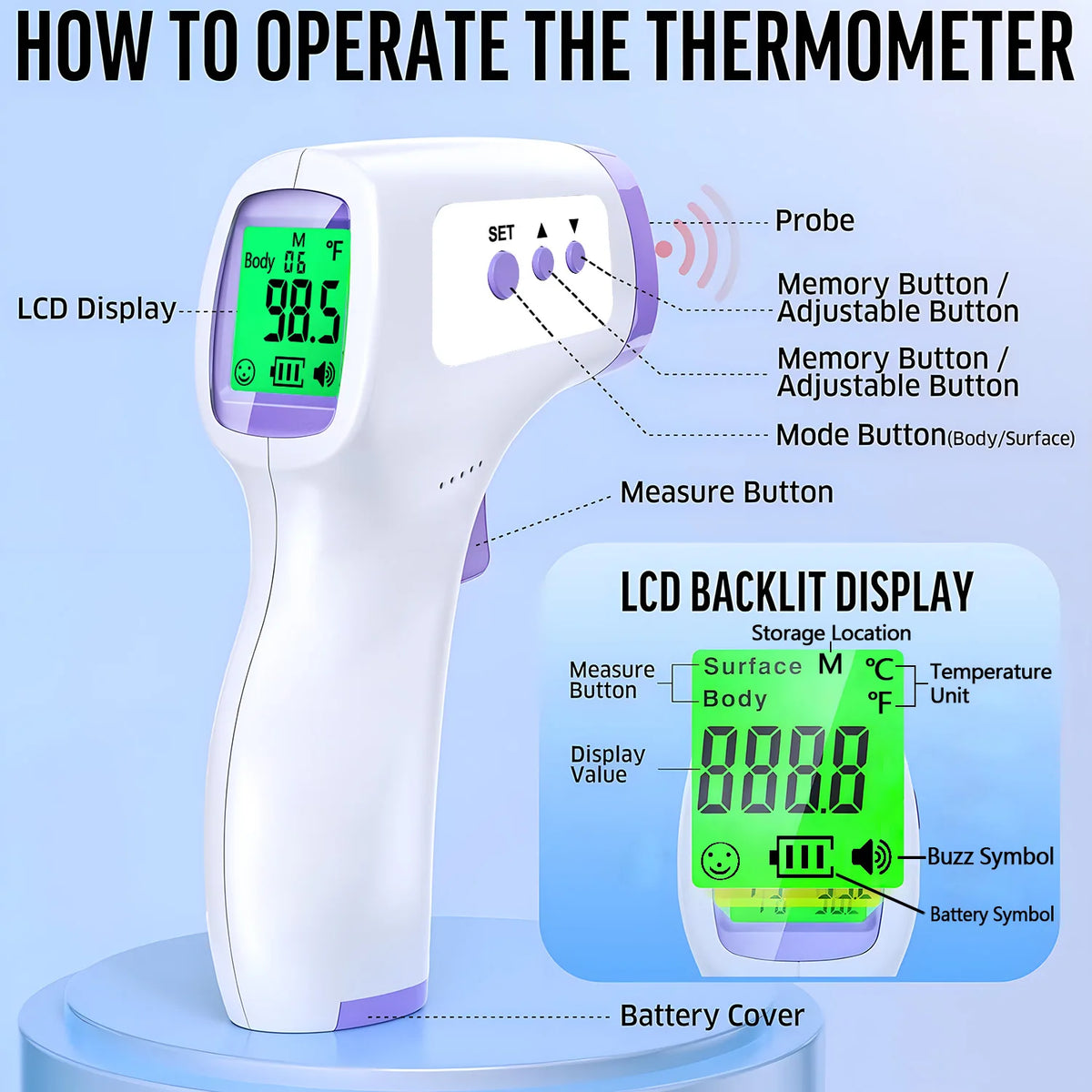 Household Medical Thermometer Digital Ear Fever Thermometer for Baby Kids Adults,Portable Finger Pulse Oximeter Health Care