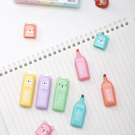 Bear Highlighter Pens – Pastel & Fluorescent Markers for Study, 4–12 Colors