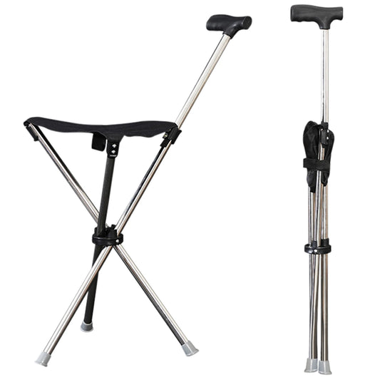 Outdoor Foldable Walking Stick Stool Lightweight with Seats Heavy Duty Steel Walking Stick for Elderly Disabled Hiking Poles