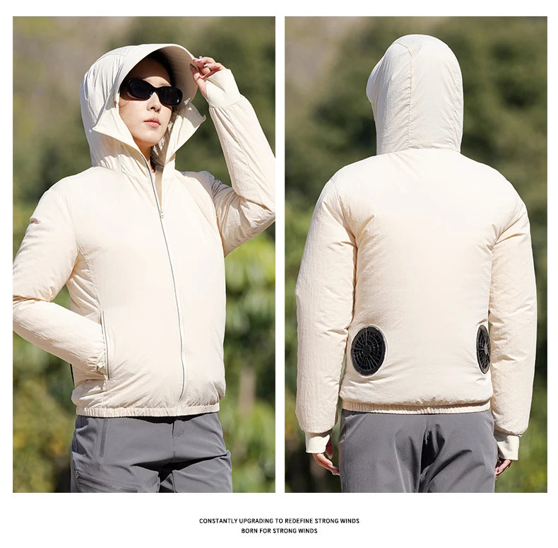 Summer Hooded Air-Conditioning Workwear with Fan Cooling, Outdoor Temperature-Reducing Breathable Hat-Brim Sun Protection Clothi