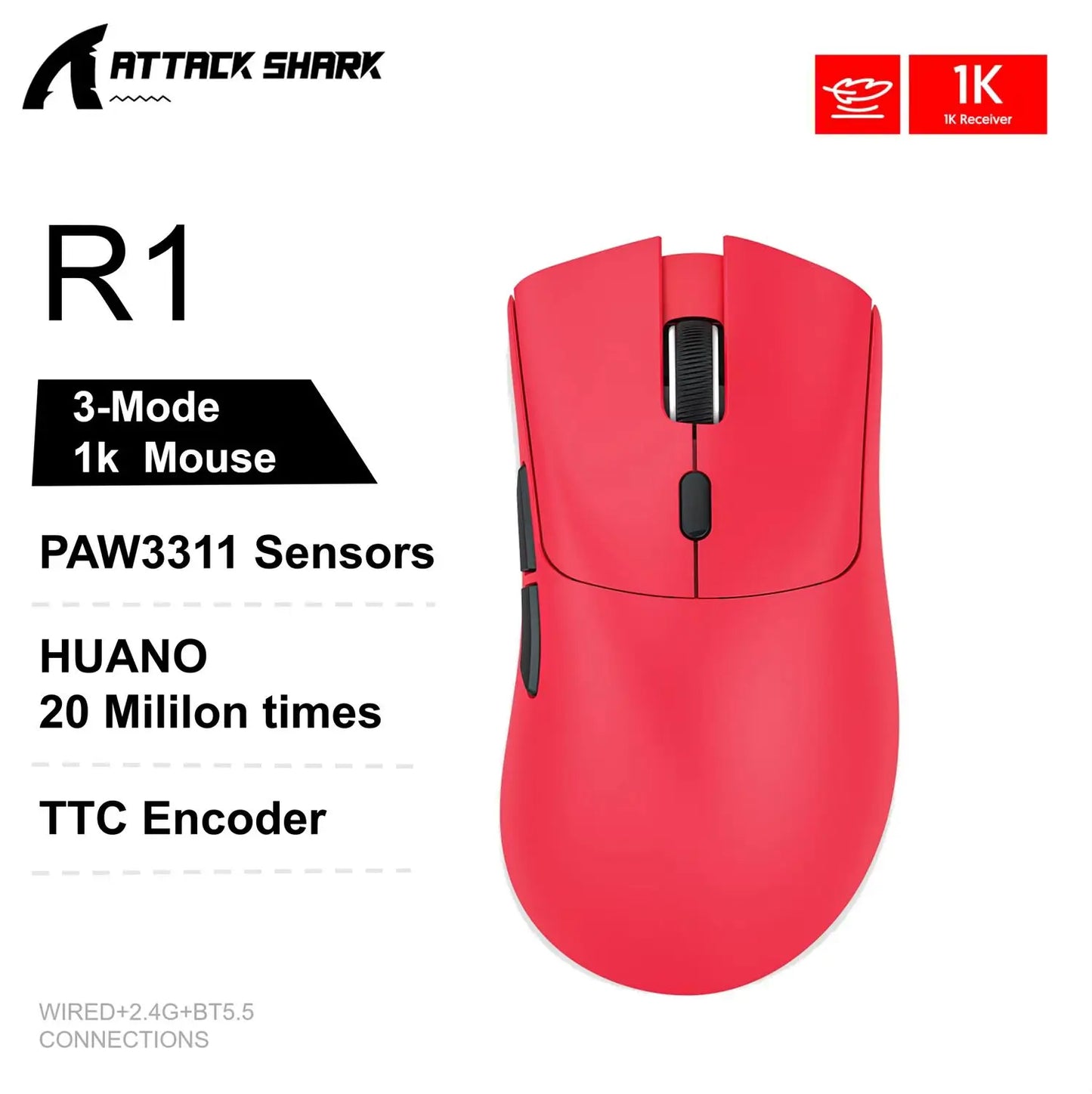 ATTACK SHARK X11 PAW3311 optical sensor,maximum resolution of 22K DPI acceleration up to 40G,edge in competitive gaming