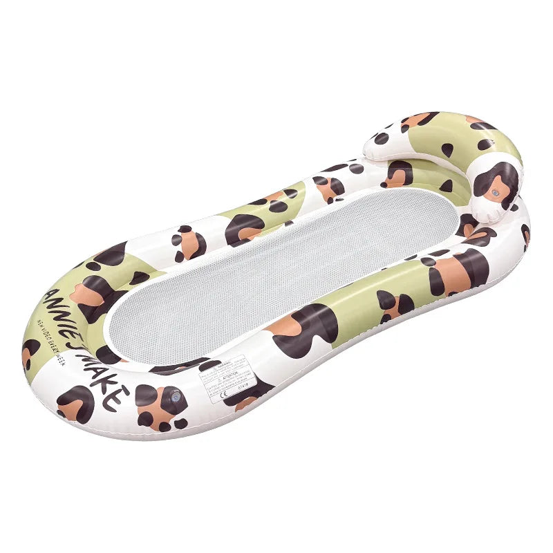 2026 Leopard Print Mesh Lounge Chair Inflatable Floating Bed Single Foldable Float Summer Pool Water Entertainment Thickened