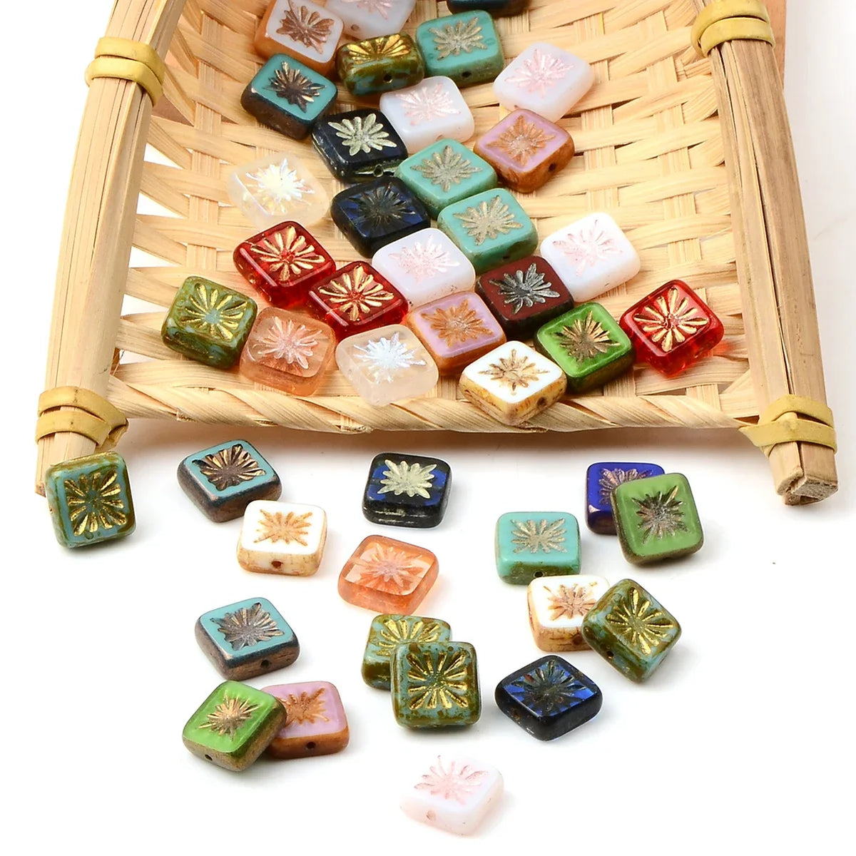 5pcs 10mm Tassel Vintage Square Glass Bead Spaced Bead for DIY Necklace Bracelet Accessory Material Art Craft Supplies