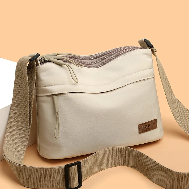 Women's Large Capacity Nylon Crossbody Bag -3 Main Pockets Spacious Shoulder Purse for Shopping & Daily Use