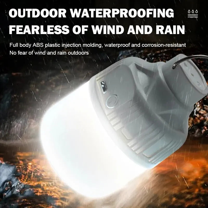 Outdoor USB Rechargeable LED Camping Lantern High Brightness Portable Tent Light with Hook for Hiking Fishing Night Use Travel
