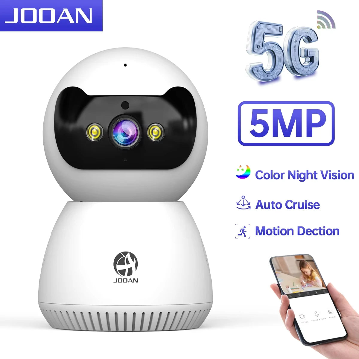 JOOAN 5MP 3MP Smart Home 5G WiFi Security Camera Indoor Wireless IP Surveillance Camera AI Tracking Night Vision Baby Monitor