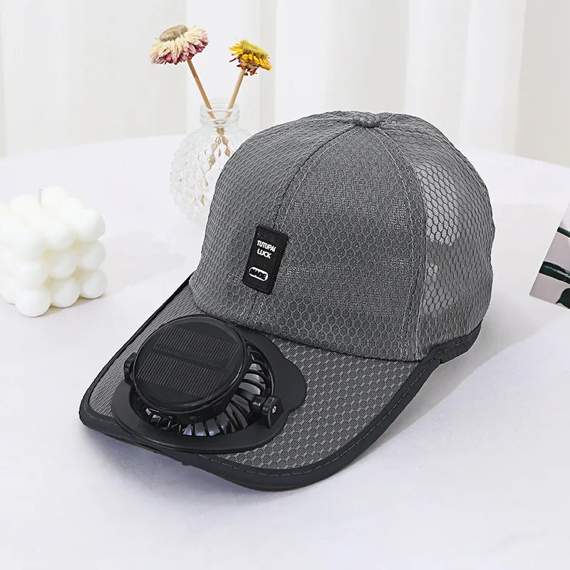 Solar Powered Cap with Fan Summer Breathable Mesh Sun Protection Outdoor Baseball Hat for Men USB Rechargeable Cooling Headwear