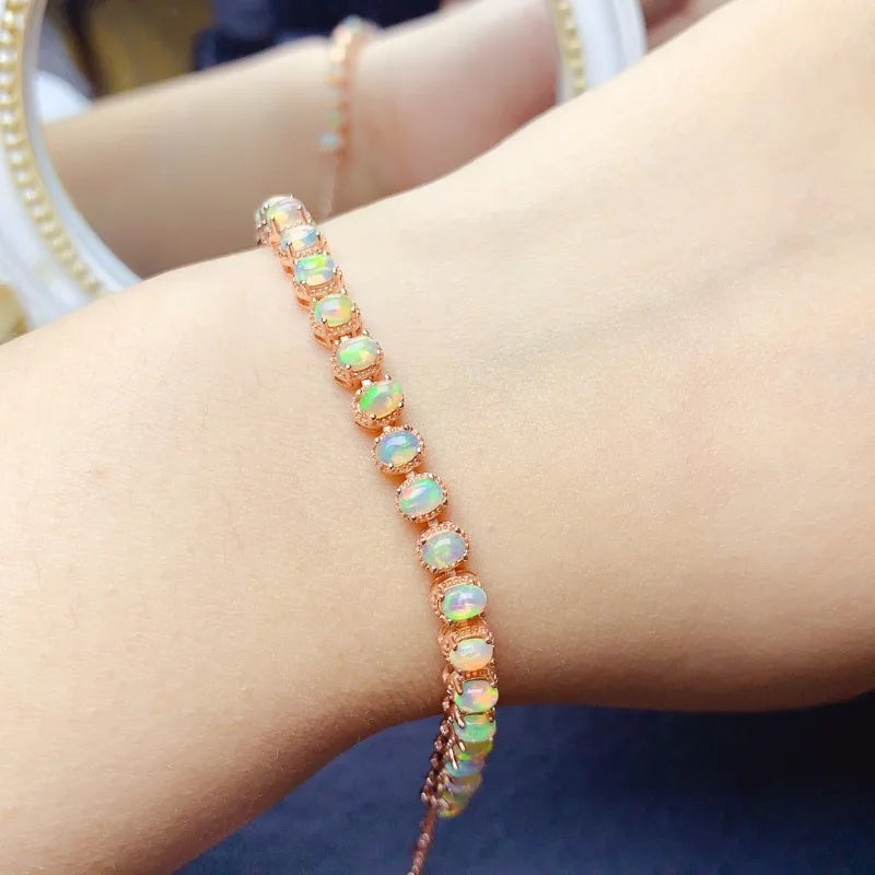 3*4mm Natural Opal Bracelet S925 Sterling Silver for Women Fine Fashion Charm Weddings Jewelry