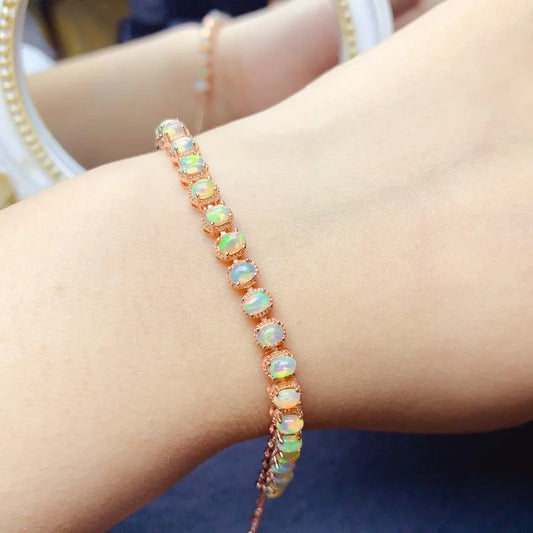 3*4mm Natural Opal Bracelet S925 Sterling Silver for Women Fine Fashion Charm Weddings Jewelry