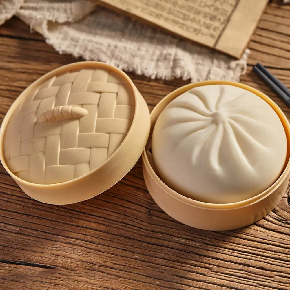 Colorful Dumpling Squishes Stress Balls Fidget Sensory Toys Simulation Food Squishies Bun with Steamer Squeeze Dough Ball Gifts