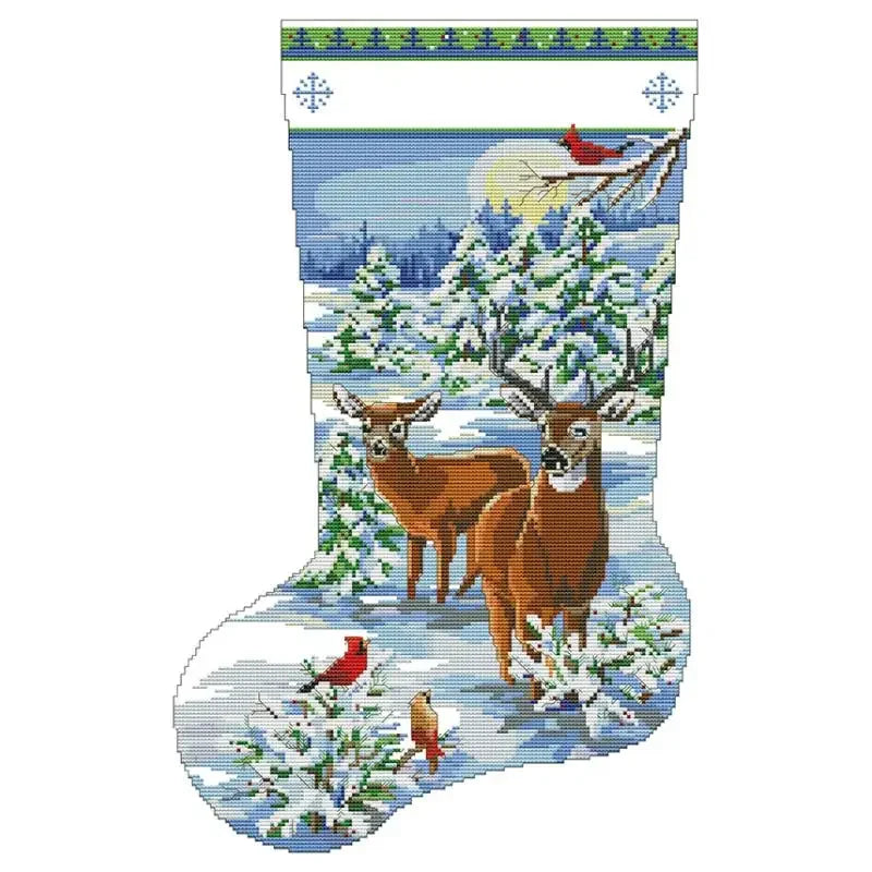 Christmas Stocking Series NKF Cartoon Pattern Cross Stitch Kit 14 16 11CT White Count Canvas Set DIY Embroidery Home Decor Gifts