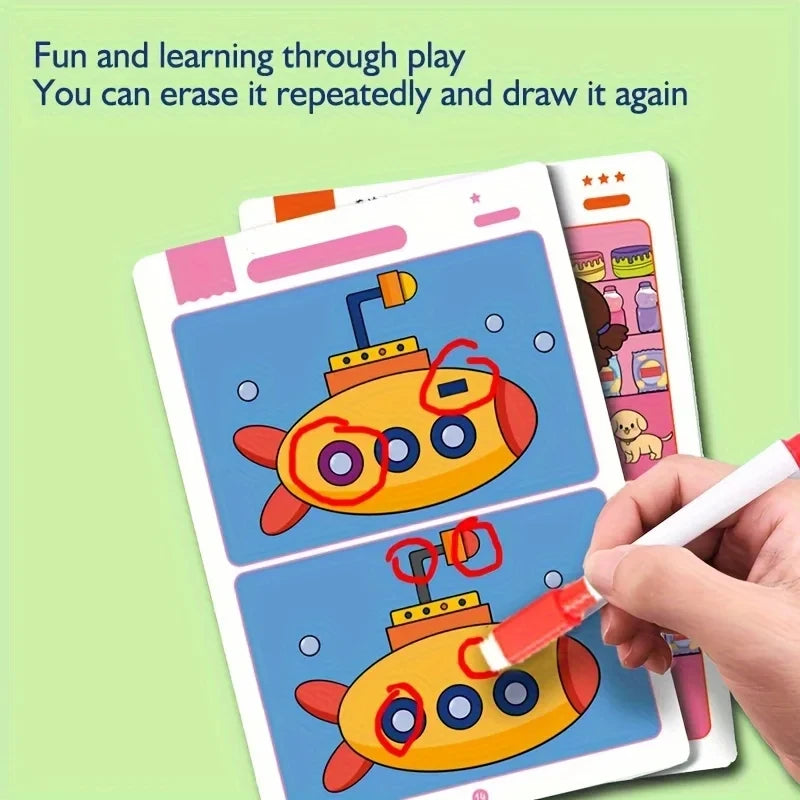 Find Differences Card Game Reusable Cartoon Educational Puzzle for Kids Three Difficulty Levels for Focus Attention Training