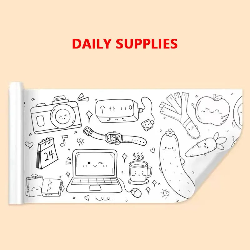 Children Drawing Roll DIY Sticky Color Filling Paper Coloring Paper Roll for Kids DIY Painting Drawing Early Educational Toys
