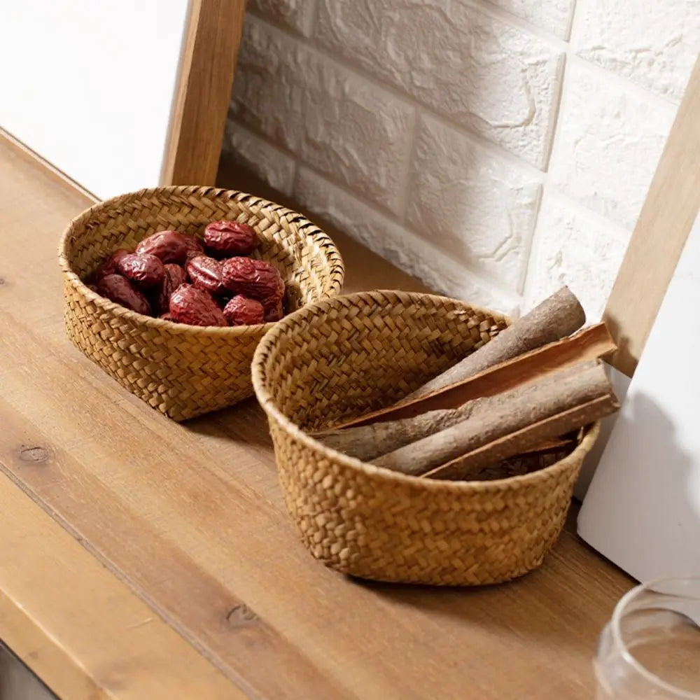 Imitation Rattan Rattan Storage Baskets Home Desktop Decoration Sundries Organizer Kitchen Storage Basket Multi-Purpose Home