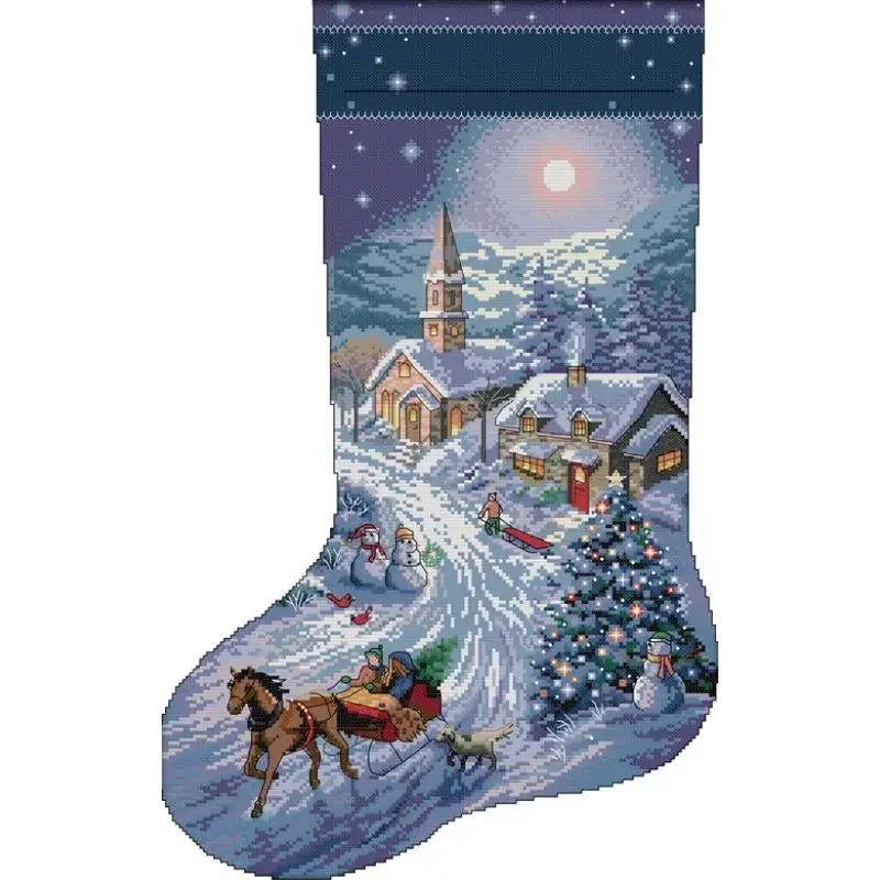 Christmas Stocking Series NKF Cartoon Pattern Cross Stitch Kit 14 16 11CT White Count Canvas Set DIY Embroidery Home Decor Gifts