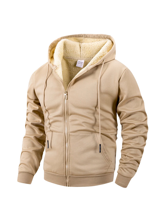 Winter Men's Zipper Jacket Fleece Warm Windproof Hoodies Heavyweight Cardigan Casual Sports Long Sleeve Sweatshirts Hooded Coat