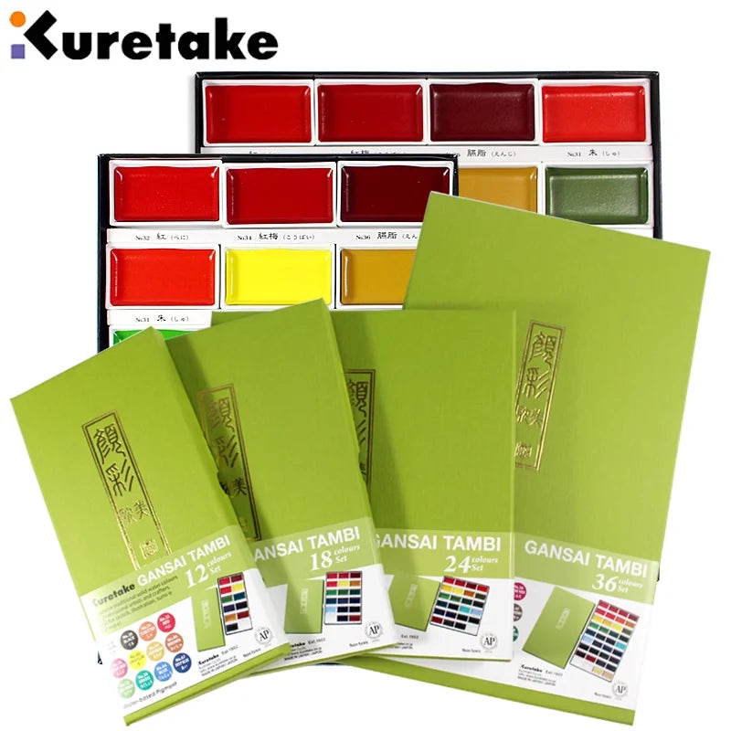 Japan Kuretake GANSAI TAMBI Watercolor Paint Set, Professional-Quality Art Supplies for Artist, Drawing, Sketch, Non-Toxic