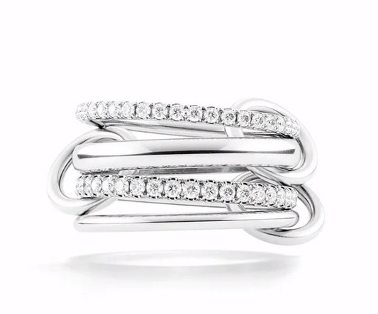 S925 Silver AAA Zircon Colorful  Link Chain Rings Women Jewlery Designer T Show Club Cocktail Party Rare Japan Korean INS
