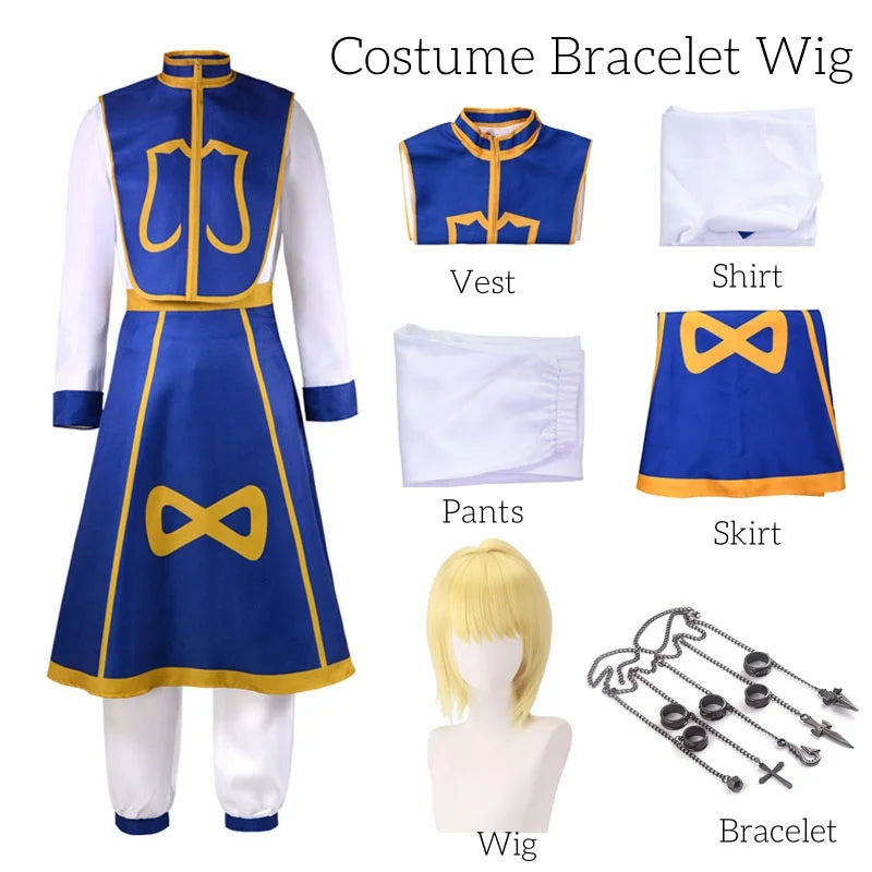 Anime Manga Hunter X Hunter Kurapika Cosplay Costume Wig Fingers Rings Chain Earrings Anime Uniforms Halloween Party Outfits