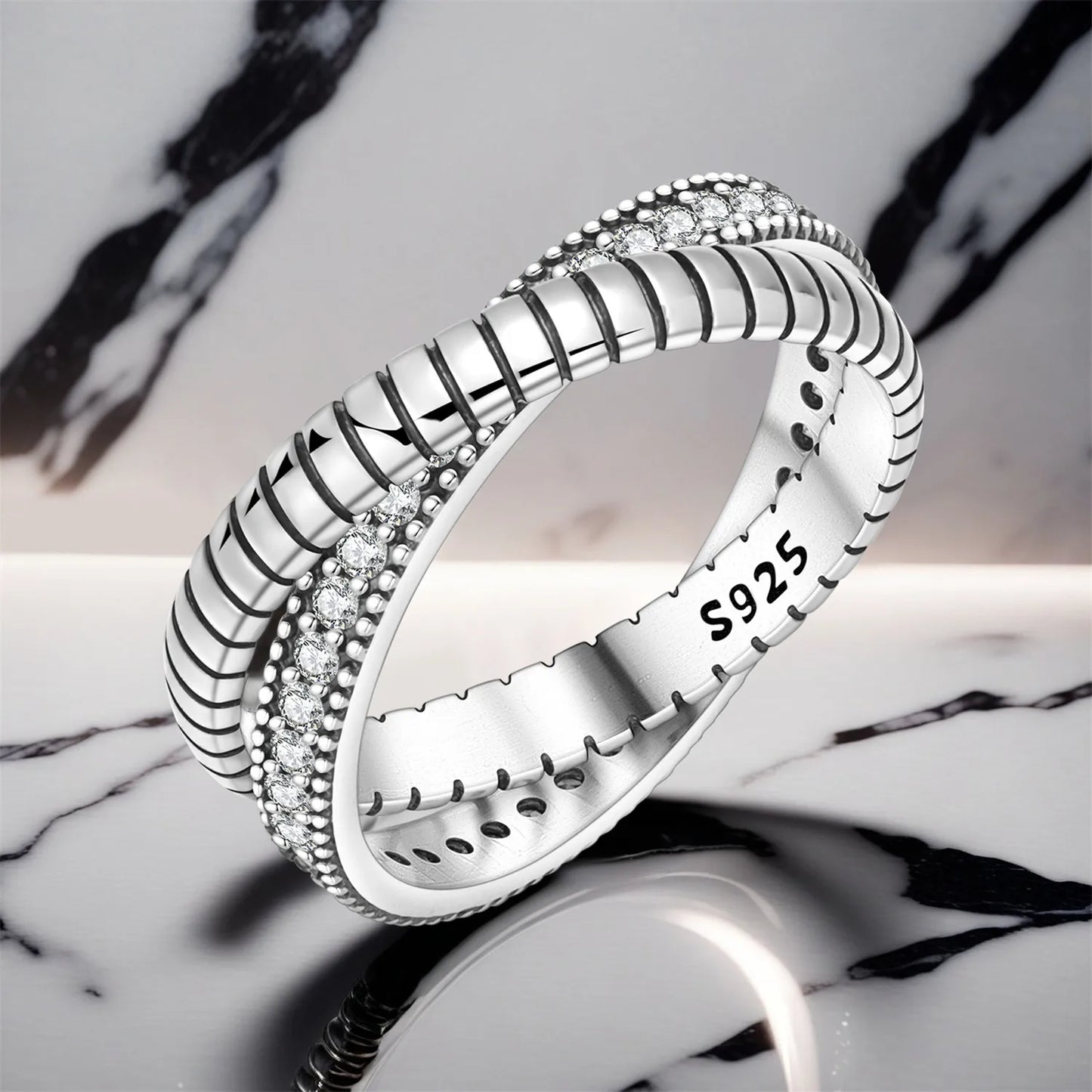 Orstarry S925 Sterling Silver Double Layered Cross Closed Ring For Women Finger Ring Personality Jewelry Party Trendy Gifts
