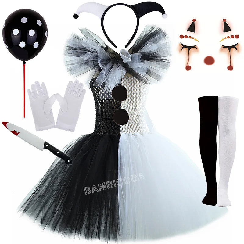 The Clown Costume Terrifier Art Girl Black White Fancy Tutu Dress Horror Joker Dress for Girls Halloween Carnival Party Costumes