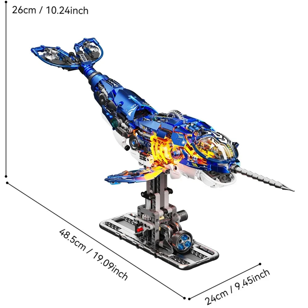 MOC Narwhal Whale Building Blocks Model Mechanical Linkage Ocean Animal STEM Toy DIY Desktop Display Set Birthday Gifts Toy