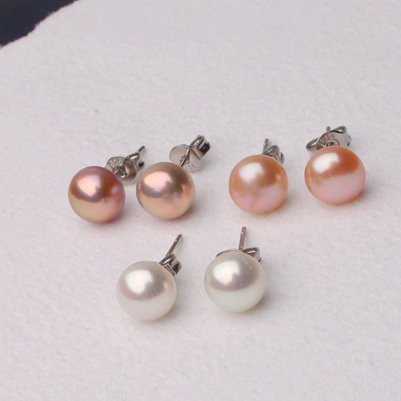 Classic Natural Freshwater Pearl white pink purple black gray 925 sterling silver Stud Earring Jewelry for Women Super Deal