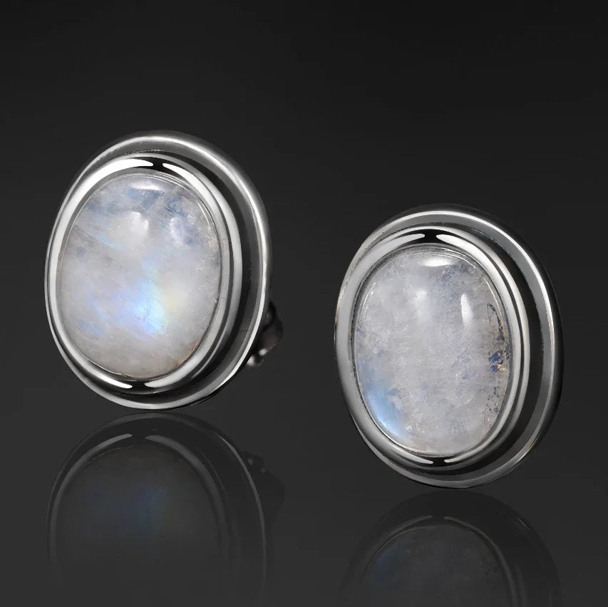Natural 8x10MM Oval Moonstone Stud Earrings S925 Silver Earring for Women Vintage Ear Jewelry Party Gift Wholesale