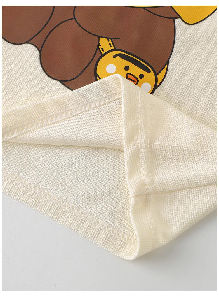 2026 Summer Kids Thin Outfit Girls Boys Cute Bear Print T-Shirt+Solid Color Shorts 2Pcs Clothing Loose Soft Children Set