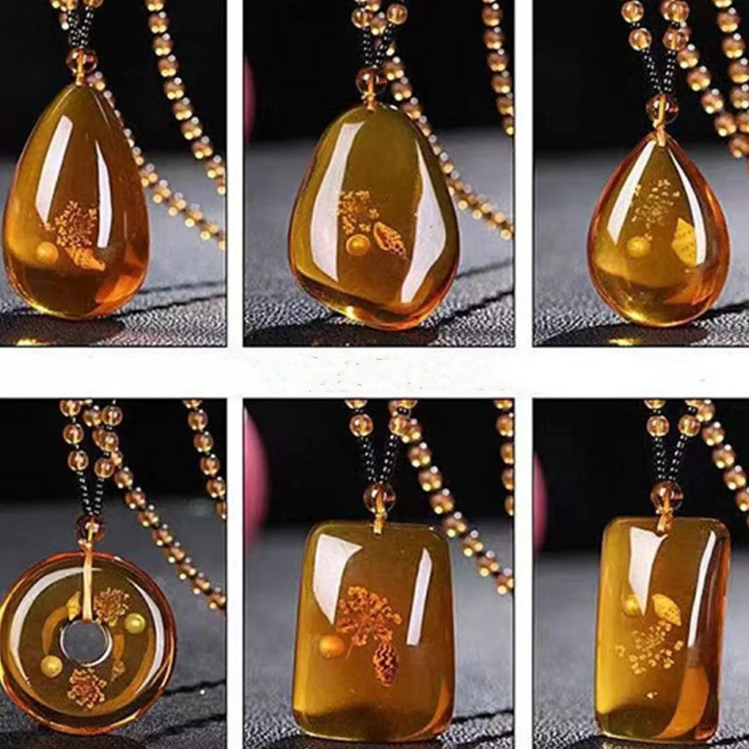 Amber Beeswax Necklace Heart Flower Drops Imitation Yellow Jade Pendant for Women Unisex Unique Necklace Jewelry Gift