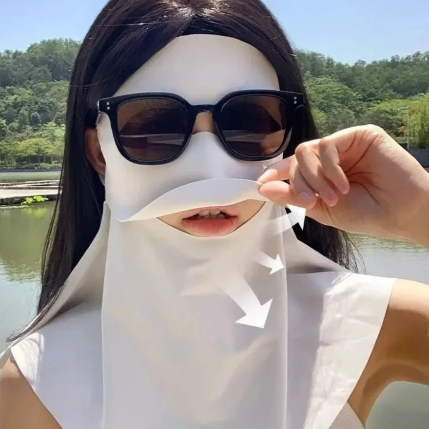 Summer UV Protection Mask Ice Silk Women Cooling Breathable Face Gaiter Sun Dustproof Eye Cover for Outdoor Sports Travel