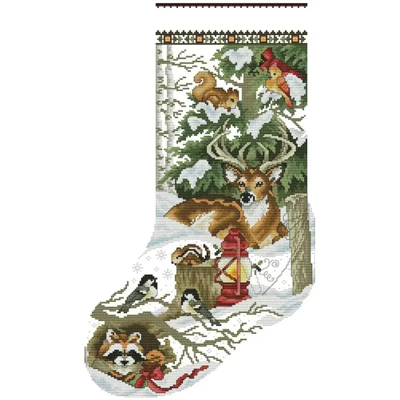 Christmas Stocking Series NKF Cartoon Pattern Cross Stitch Kit 14 16 11CT White Count Canvas Set DIY Embroidery Home Decor Gifts