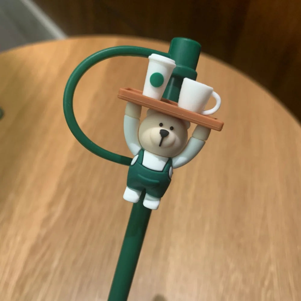1pc Cute Bear Silicone Straw Cover Dust Plug for 7-8mm Straw Cups Tumblers Drink Lid Cap Creative Straw Toppers Cup Accessories