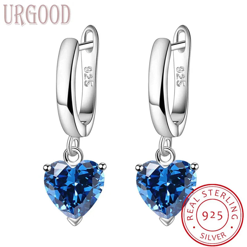 925 Sterling Silver Women's Drop Earrings Natural Red Crystal Peridot Blue Topaz Gemstone Jewelry