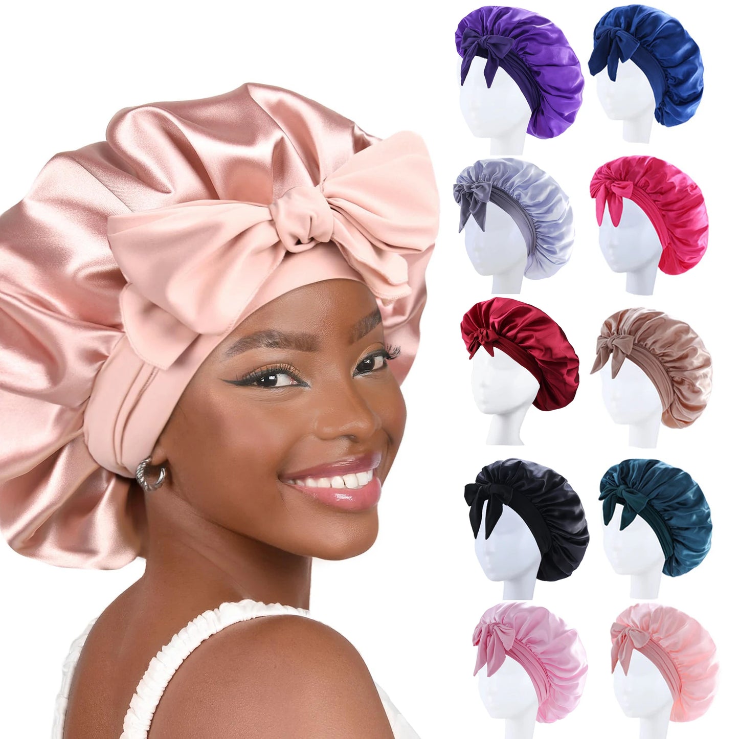 Silk Bonnet for Sleeping Women Satin Bonnet Hair Bonnet night sleep cap scarf wrap for curly hair With Tie Band for Curly Ha