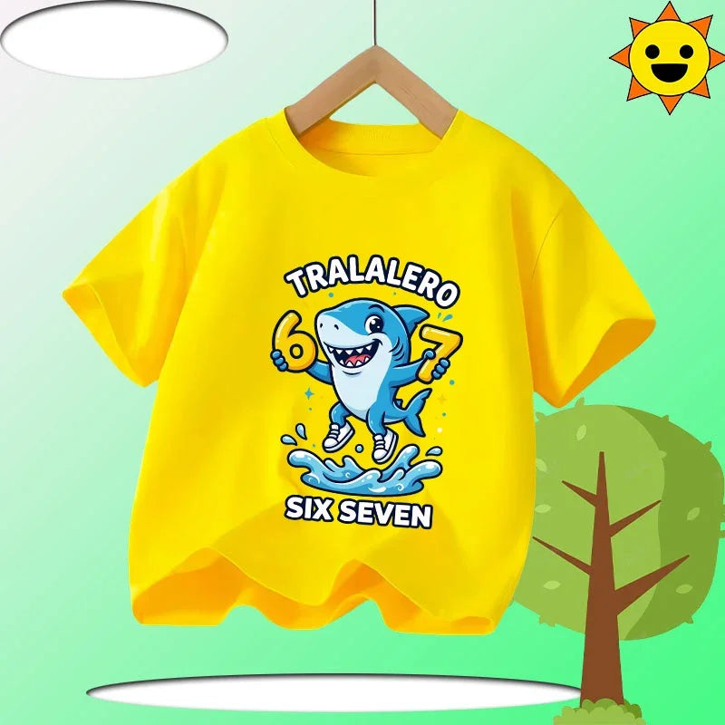 Summer Six Seven 67 Cartoon Cute Print Children‘s Short Sleeve Tops Cotton Casual Kids T-shirt Fashion Boys Girls Clothes Tees