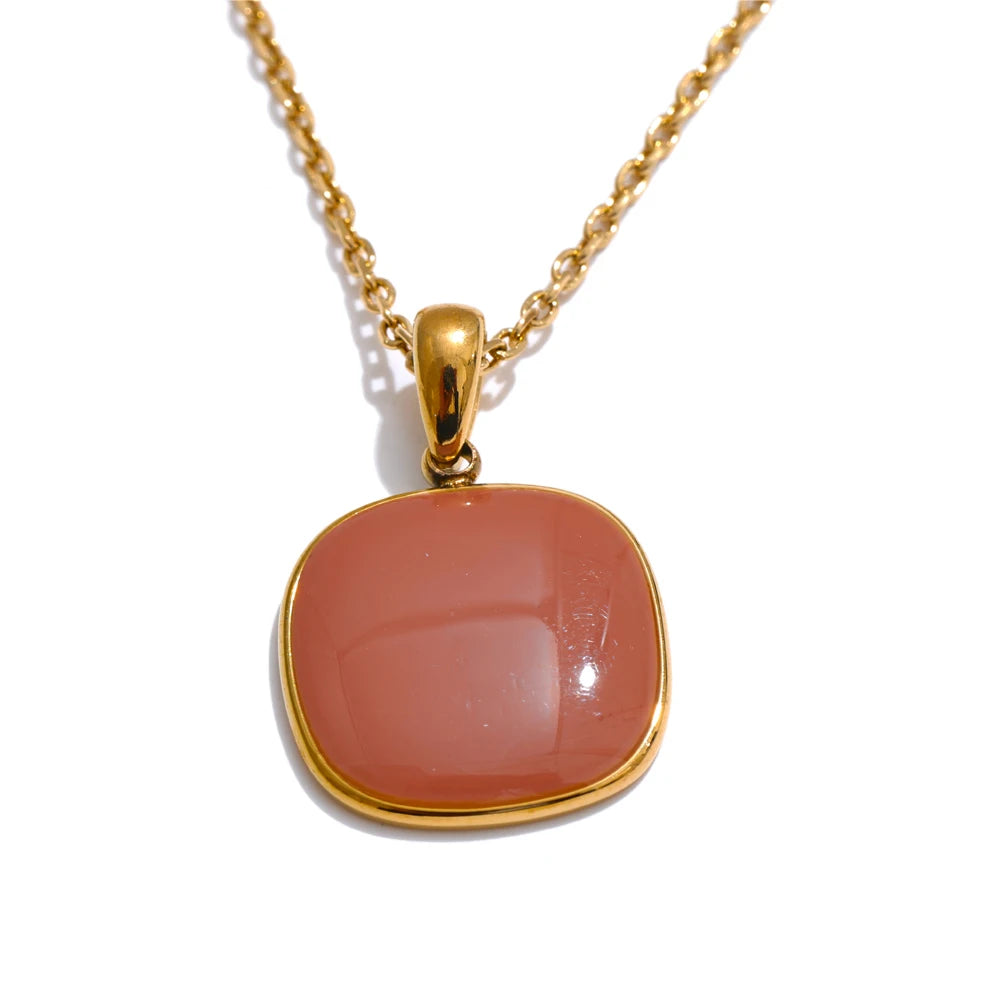Yhpup Candy Color Sweet Square Pendant Necklace Stainless Steel Gold Color PVD Plated Basic Fashion Jewelry for Women for Girl
