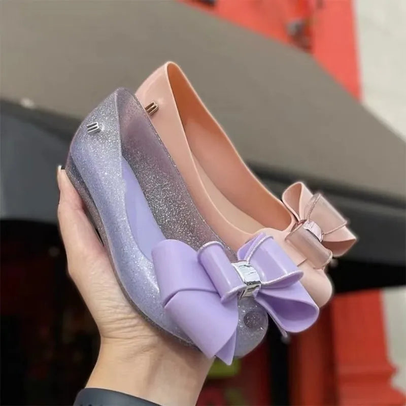 New Style Hot Sale Spring Children Single Jelly Shoes Sister's Fashion Big Bow Princess Flat Summer Beach Sandals HMI104