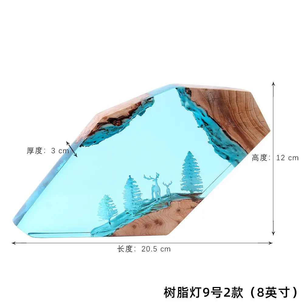 Forest Fairy Deer Desktop Art Personalized Luminous Ornament Sunken Ship Octopus Holy Solid Wood Resin Home Decor Craft Item