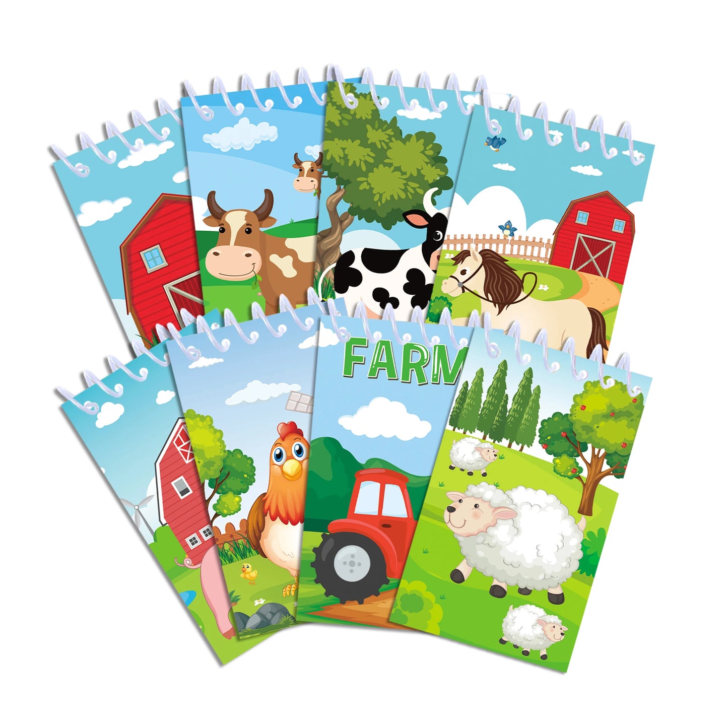 8pcs Farm Animals Spiral Pocket Notebook 8 Designs Portable Mini Memo Pad Notepads Coil Booklet For Gifts Office Stationery