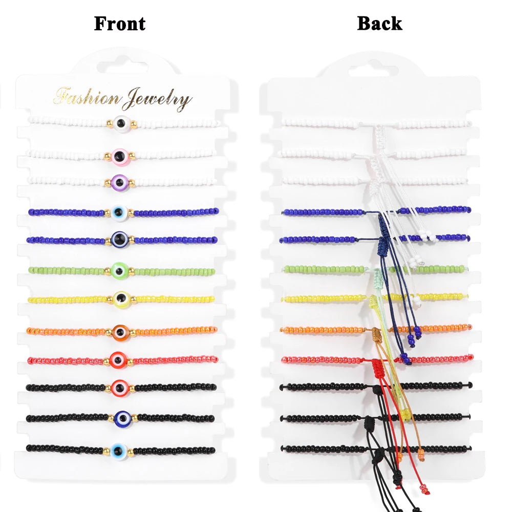 Wholesale 12pcs/set Bohemia Bracelet Set Colorful Natural Stone Crystal Seed Beads Evil Eye Braided Bracelets For Women Men