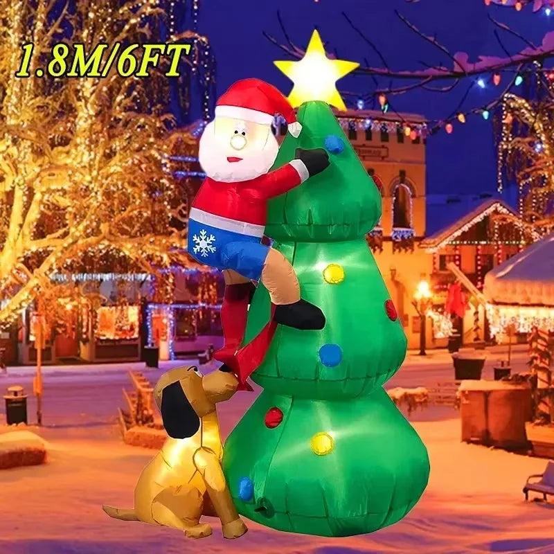 Christmas Inflatables Gingerbread Man with Gift Pack Outdoor Decorations Xmas Yard Decorations with LED Lights for Lawn